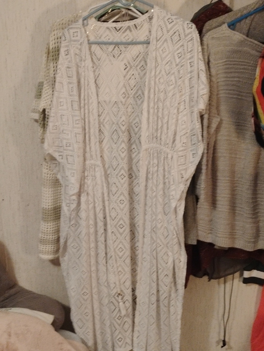 Women's White Crochet Swim Coverup Kimono